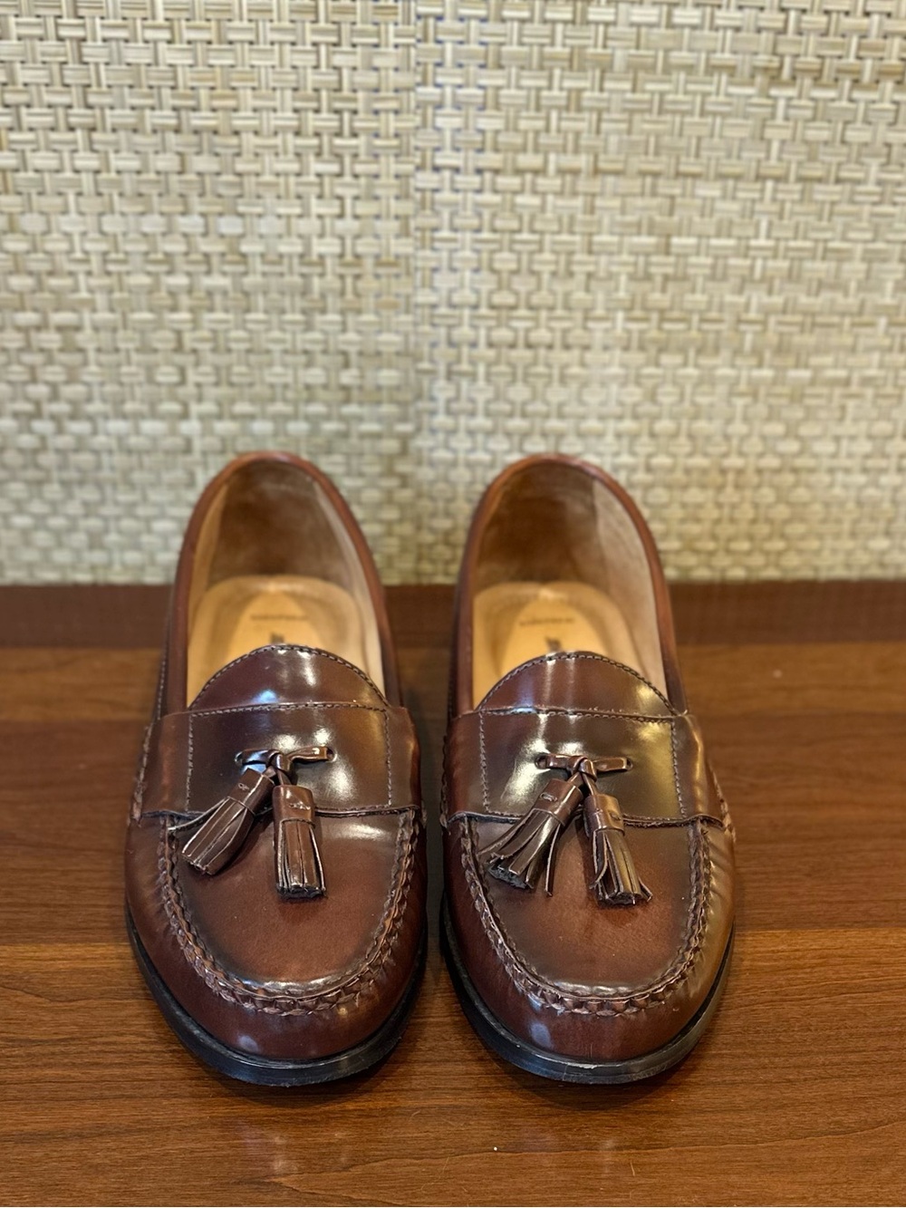 VTG 1990s Johnston & Murphy Tassel Loafers Brown Leather Sheepskin Brazil 8M